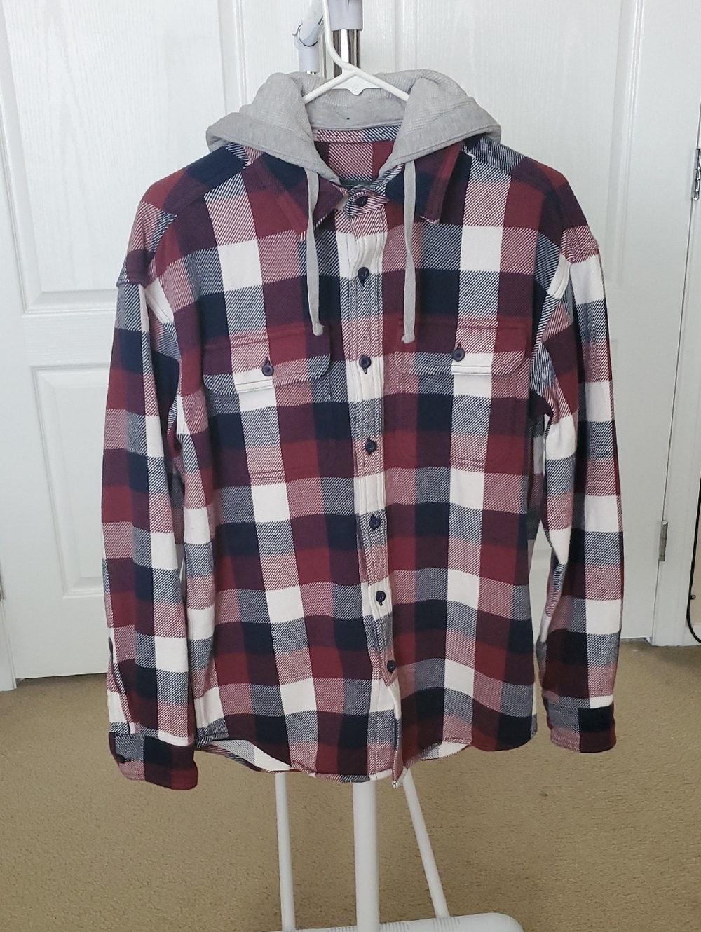 American Eagle Outfitters Burgundy, Navy & White Plaid Shirt